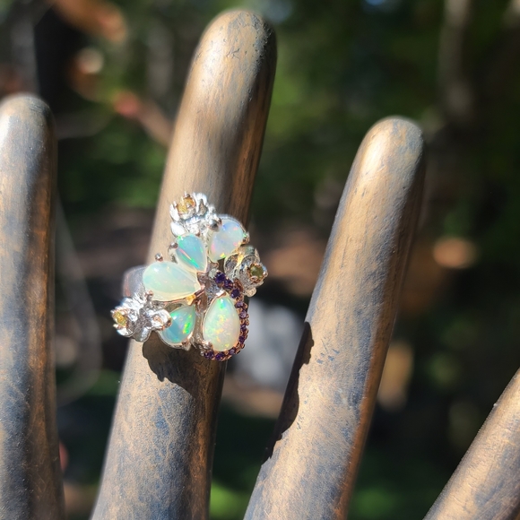 Opal 11k amethyst 3k & Peridot sterling ring sz6 - Picture 9 of 9
